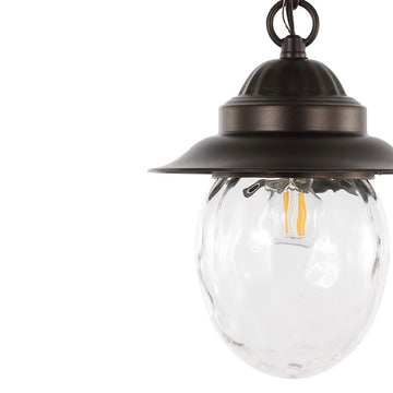 Manteo 8.25"  Farmhouse Industrial Iron/Glass Outdoor LED Pendant - JONATHAN Y